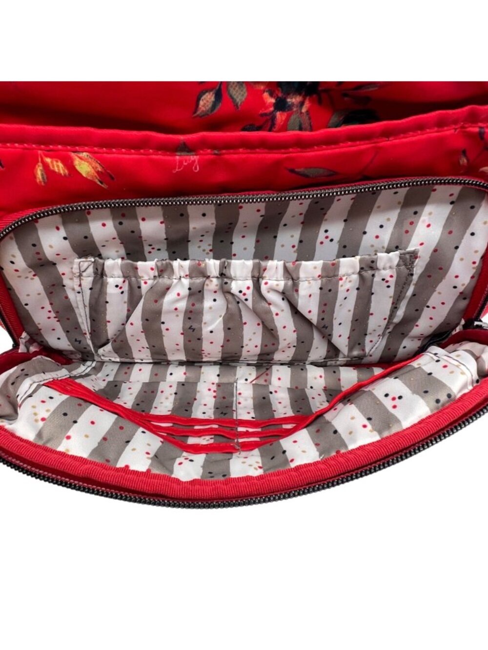Lug Shimmy Crossbody Bag Adjustable Strap Red Floral Quilted Polyester Key Strap - Picture 14 of 16